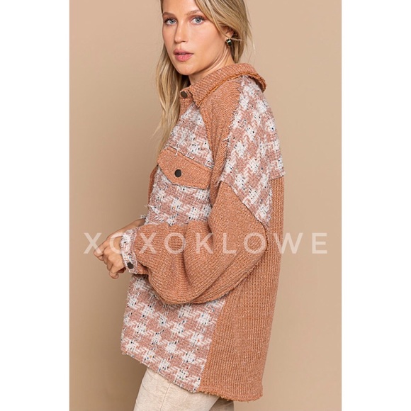 POL Half Button Houndstooth Patchwork Pullover Top Oversized - Picture 9 of 12